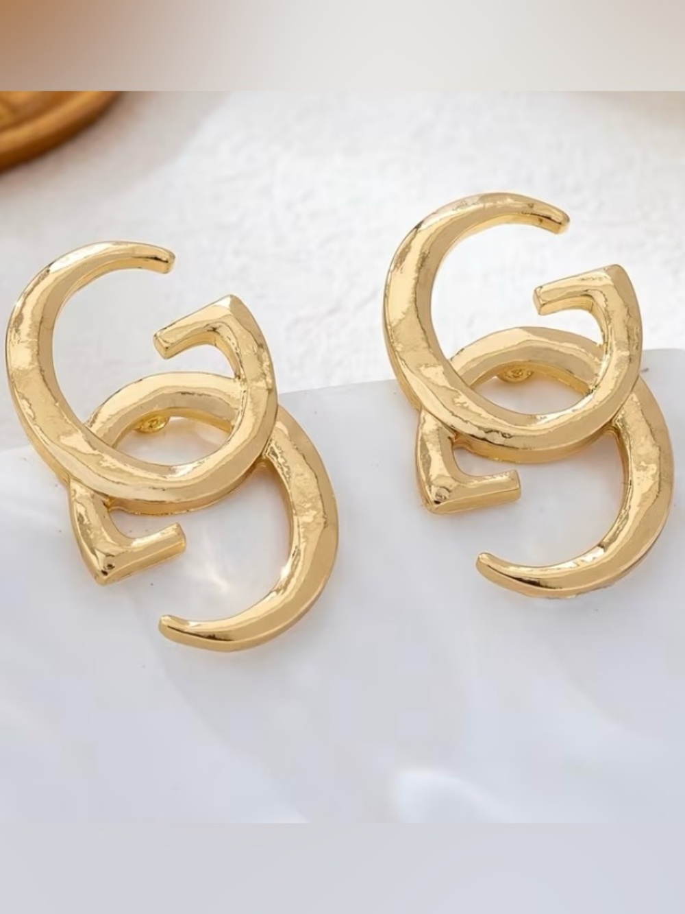 Gold Interlocking G Women’s Fashion Statement Earrings Luxury Inspired Stud NWT